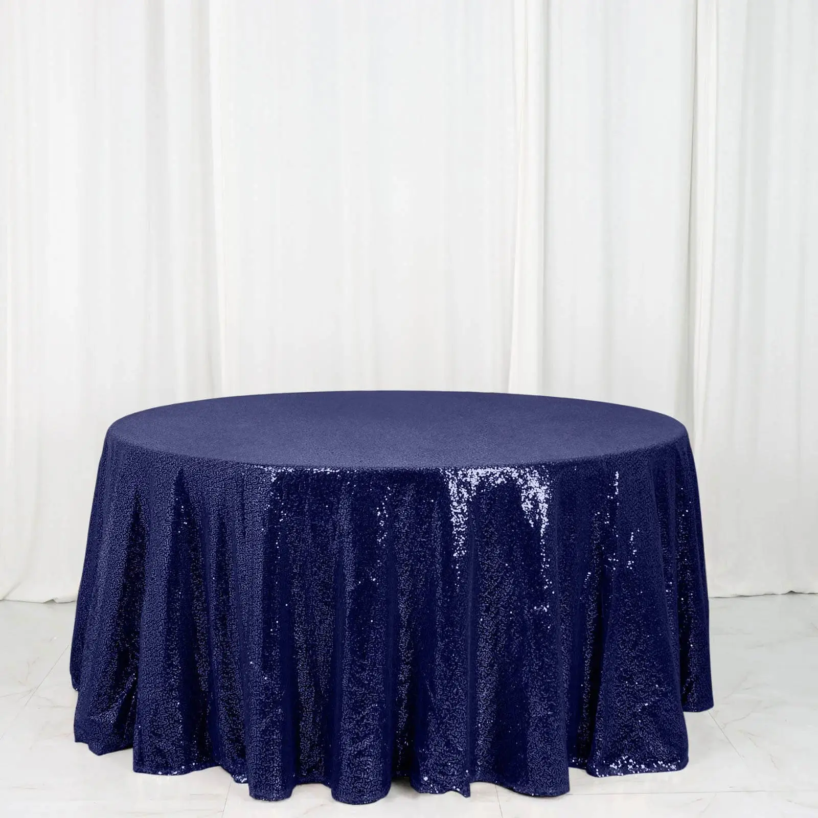 Navy Sequins 120"x120" Seamless Round Tablecover - Dry Clean Kitchen Linen, Party Accessories for Anniversary & Themed Event Decor, Household Supplies