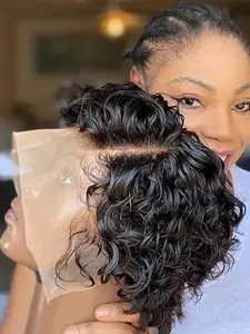 Pixie Cut Wig Human Hair Water Wave Wig 13x4x1 Lace Wigs Glueless Frontal Wig Short Curly Natural Wigs for Woman