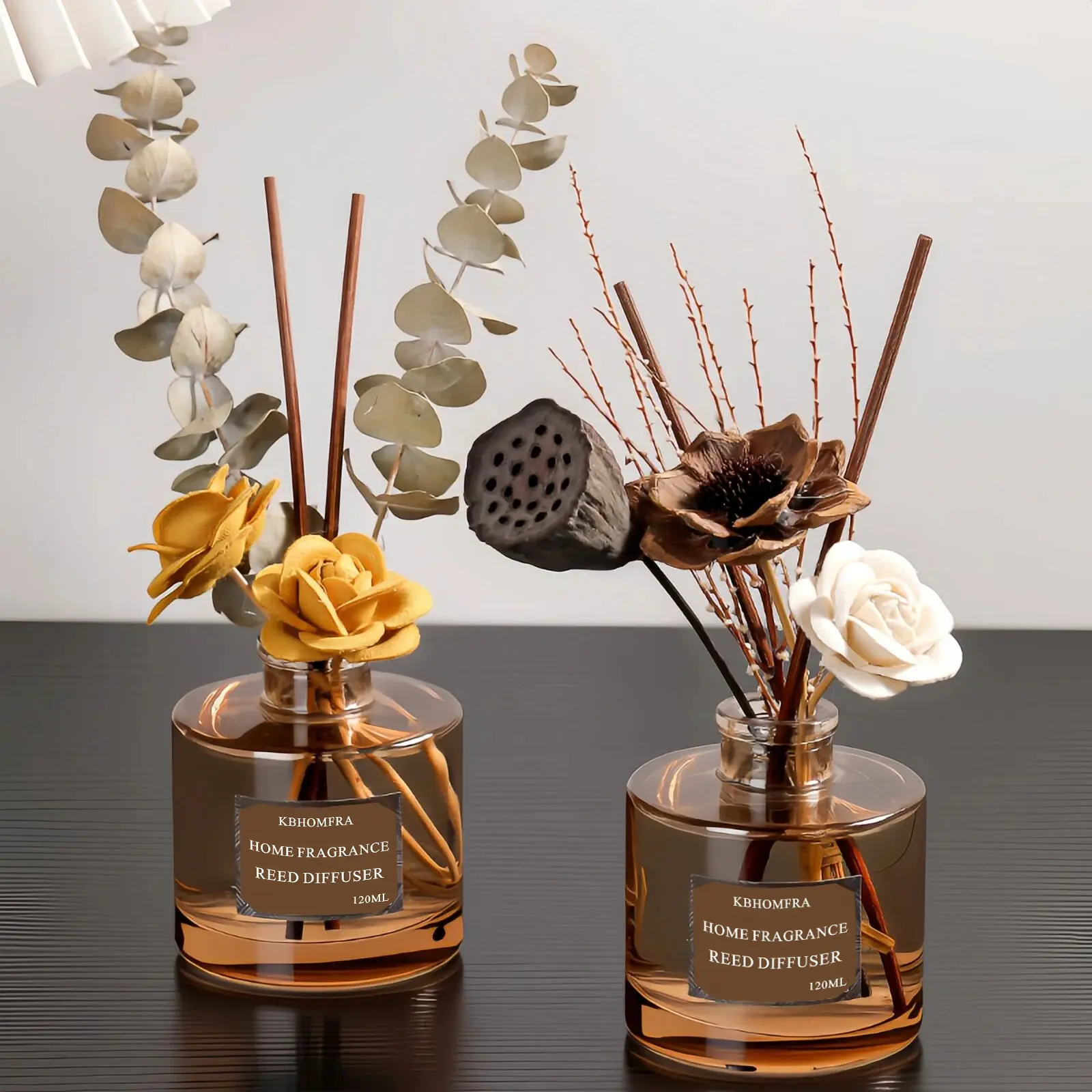 KBHOMFRA Nature Aroma Reed Diffuser Bottle - Aromatherapy Oil Diffuser, Jasmine Cedar Sandalwood Fragrance Freshener, 4.06fl.oz Essential Oil, Long-Lasting Bathroom Accessories for Livingroom, Bedroom with Dried Flowers