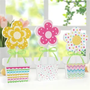 3 Pcs Spring Tiered Tray Decorations Set Wooden Flowers Table Signs Tabletop Farmhouse Spring Table Decor Hello Spring Decorations for Party Office Home Bedroom Kitchen (Flower)