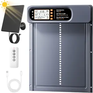 Automatic Chicken Coop Door Solar  with Timer, Light Sensor, Large Size, ETFE Solar Panel, 4 Modes, Anti-Pinch Safety, Outage-Proof, LCD Screen, Remote Control, All-Weather, 14.3" H x 10.8" L