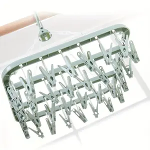 Household multi-functional folding clothes drying rack for spring and summer, multi-clip type for drying underwear and socks, macaron-colored clothes drying rack for dormitories