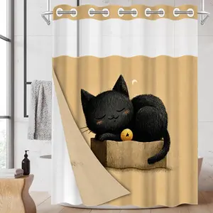 1pc hookless shower curtain with hook, Shower Curtain Liner, fabric waterproof inner lining double-layer shower curtain with transparent window, 71 x 74 inches, modern home decoration