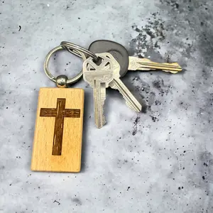 Wooden Cross Keychain