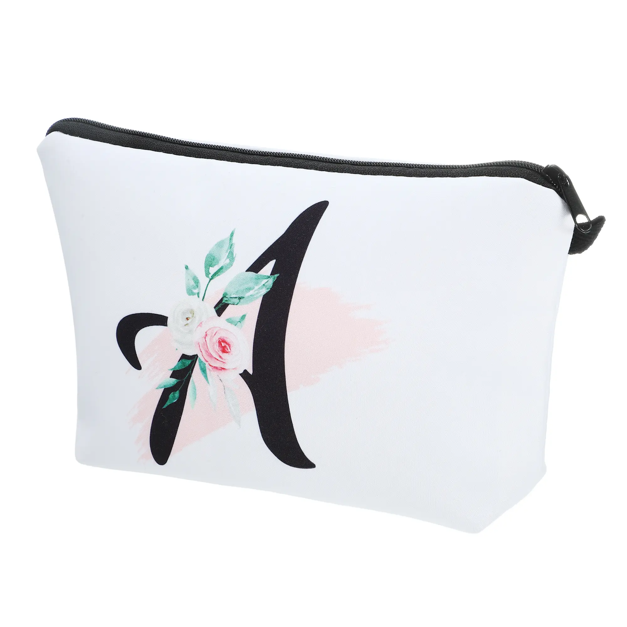 CHEIBEAR Personalized Makeup Bag, Letter Purse Cosmetic Bag, Personalized Cosmetic Bags for Girl, Letter Small Cosmetic Bag Pouch, Zipper Monogrammed Makeup Bag, White