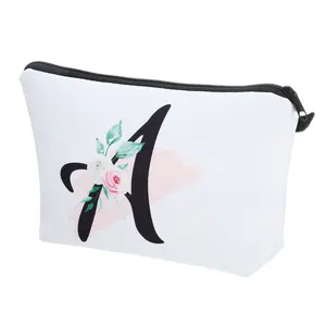 CHEIBEAR Personalized Makeup Bag, Letter Purse Cosmetic Bag, Personalized Cosmetic Bags for Girl, Letter Small Cosmetic Bag Pouch, Zipper Monogrammed Makeup Bag, White