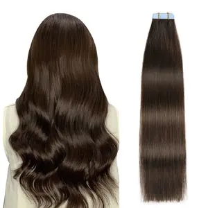 Wigsee Tape in Hair Extensions Human Hair 20pcs Straight Seamless Skin Weft Tape in Hair Extensions Remy Human Hair( #2 Dark Brown）