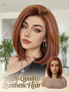 13x4 HD Lace Front Wig 10" Ginger Red Bob Straight Synthetic Wig Heat Resistant Heat Resistant Wigs