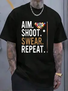 100% Cotton Aim Shoot Swear Repeat - Pool Billiard T-Shirt Women's Men's Graphic Tee Crew Neck summer vacation Tops