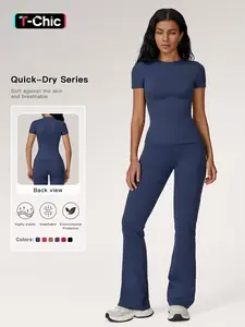 Women's Sporty Two-Piece Set, Quick-Dry Slim Fit T-Shirt & High Waist Yoga Pants, Soft Skin-Friendly Fabric, All-Season Wear, Sports Activewear Set, Yoga Clothes Set