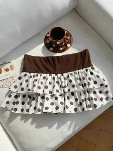 Elegant Cute Girl Style Summer Polka Dot Waist Elastic Band Multi-Layer Ruffle Patchwork Cake Dress, Women's Fashionable Tiered Skirts
