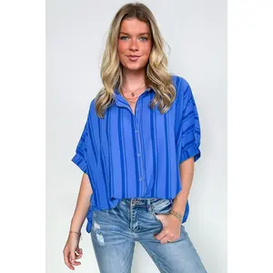 Mirina Oversized Striped Button Down Top - BACK IN STOCK