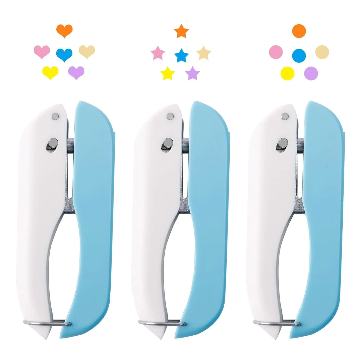 UCEC Paper Craft Hole Punch Shapes, Heart Star Circle Single Hole Puncher, 1/4 Inch Small Handheld Unique Blue Hole Puncher for Crafts