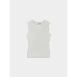 Sleeveless Ribbed Crew-White