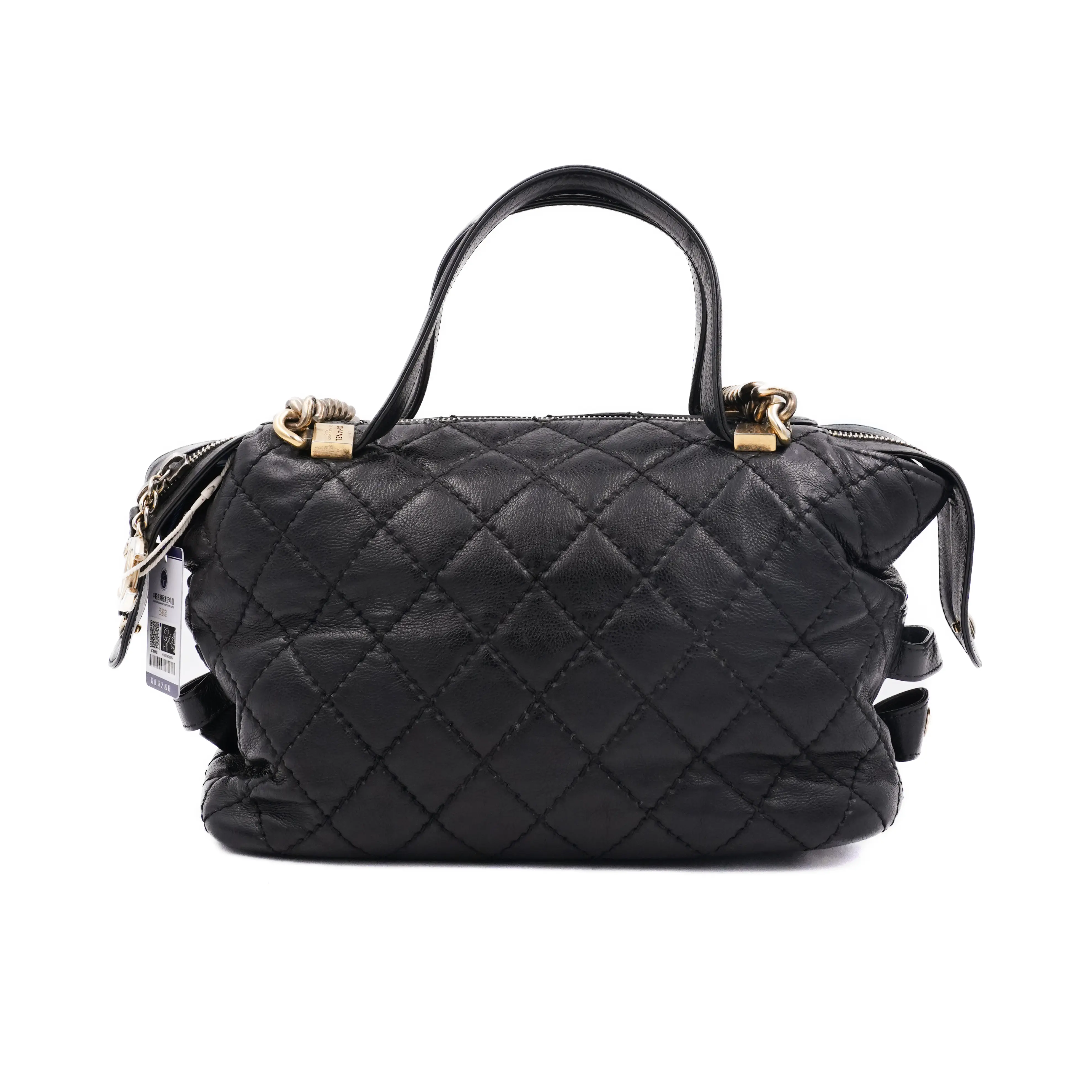 Pre-owned CHANEL Leather tote bags Quilted Boston Chain Tote Bag Black JM MM0024