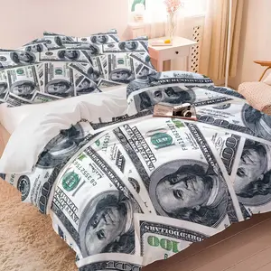 2/3 Pcs $100 Bill Print Duvet Cover Set,Includes 1 Count Duvet Cover & 1/2 Pillowcase without Filler,Unique style with dollar bill design,Playful and fun,Soft and comfortable, comfy bed sets,Suitable bedding for all seasons, a great gift