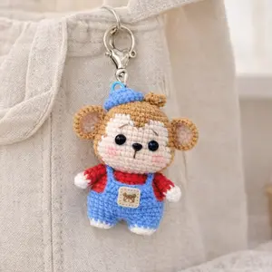 Handmade Crochet Monkey Keychain, Backpack Hanging Decoration, Key Ring, Gift for Friends Classmates Family, Random Keyring Included