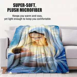 1Pcs Divine Virgin Mary & Baby Jesus Celestial with Lily Accents Digital Print Flannel Blanket, Ultra-Soft & Fluffy Throw Blanket, Cozy Warm Blanket for Sofa, Bed & Office,  Faithful & Spiritual Enthusiasts, Ideal for Camping & Travel