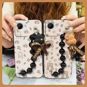 Anti-knock silicone Phone Case For OPPO Realme C30S Back Cover Waterproof Dirt-resistant protective case Simplicity Cartoon soft case cute Black pearl pendant