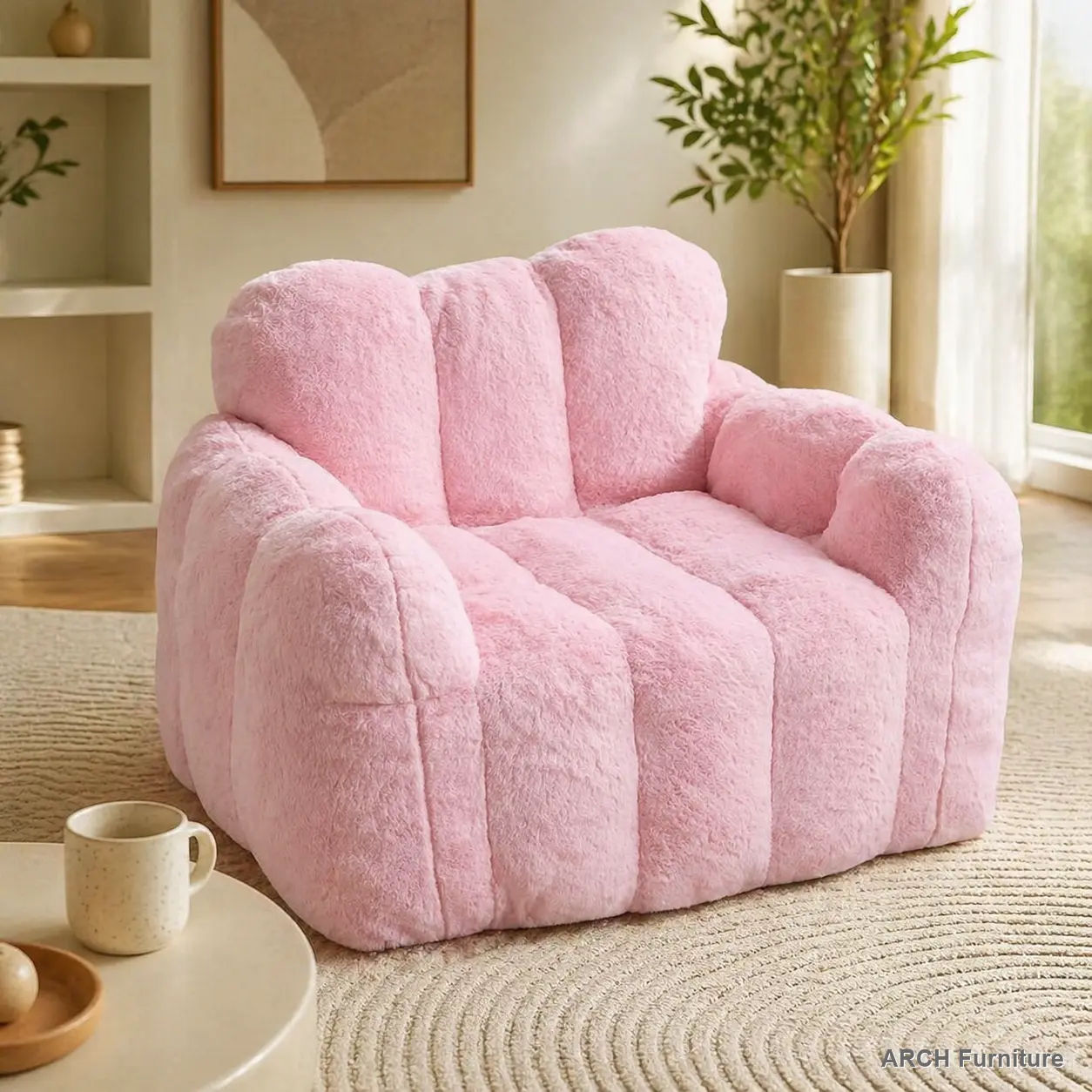 ARCH Lotus-Type Compression Sofa Chair, Adult Single No-Installation Bean Bag Sofa Chair with Pull Ring for Easy Movement, Suitable for Living Room, Blush Pink, Single Sofa Chair