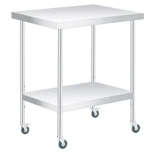 Stainless Steel Prep Table with Adjustable Undershelf, Commercial Heavy Duty Work Table with Adjustable Under Shelf for Outdoor Use,Restaurants