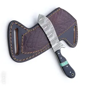 7.5" Fixed blade Handcrafted Damascus Alloy Steel Hunting Knife with Rasin Handle, Leather Sheath, Custom Pattern Blade for Outdoor Activities