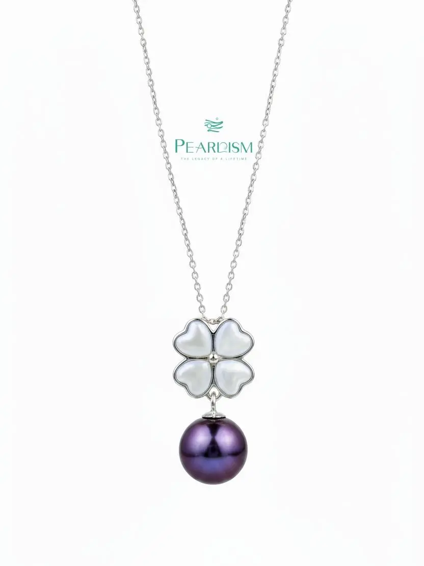 PEARLISM Dainty Everyday Edison Pearl Pendant | 8.5-9.5mm Purple Silver Clover Mother-of-Pearl Hypoallergenic-AFEP034