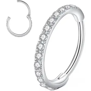 CZ Hinged Segment Nose Rings Hoop 316L Surgical Steel Cubic Zirconia Conch Daith Helix Tragus Body Piercing Jewelry Lip Rings Cartilage Earrings 20G 18G 16G Stainless Steel Septum Clicker Ring
