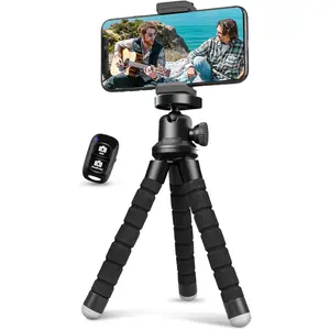 Phone Tripod, Flexible Tripod for iPhone and Android Cell Phone, Portable Small Tripod with Wireless Remote and Clip for Video Recording/Vlogging/Selfie Black