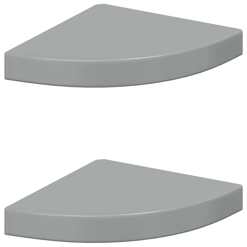 vidaXL Wall Corner Shelves 2 Pcs, Floating Corner Shelf, Display Shelf, Wall Mounted Shelf for Book DVD CD, Modern Style, High Gloss Gray MDF 323893