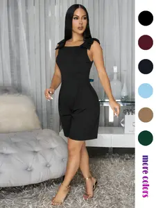 Women's Summer Jumpsuit, High Waist Slim Fit, Casual Plain Design, Butterfly Knot Shoulder, Perfect for Parties and Travel