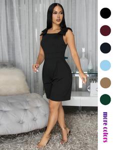 Women's Summer Jumpsuit, High Waist Slim Fit, Casual Plain Design, Butterfly Knot Shoulder, Perfect for Parties and Travel