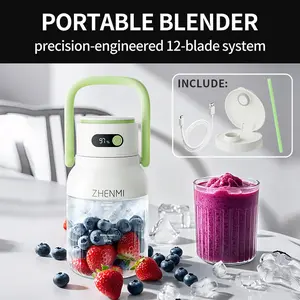 ZHENMI Portable 33oz Fruit/Vegetable Juice Cup: 12 Stainless Blades, Ice Crushing, Long Battery, Easy-Clean Design, Electric Blender Household Appliances Usb Rechargeable Juicer