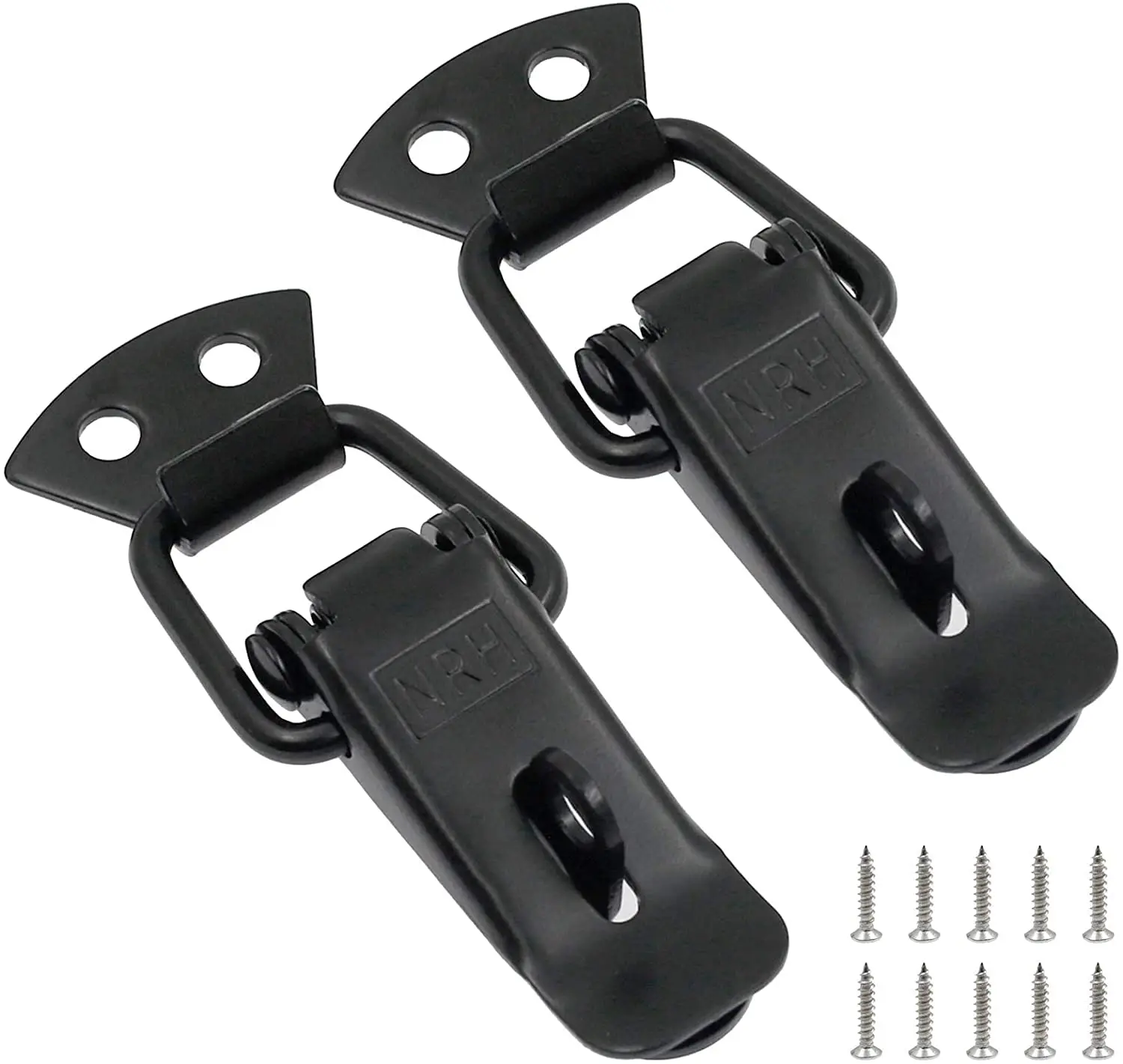 2 Stainless Steel Spring-Loaded Toggle Lock Clasps with Mounting Screws - Black Hardware Accessories, Box Latches for Cabinet Boxes, Suitcases, 2 Toggle Lock Clasps
