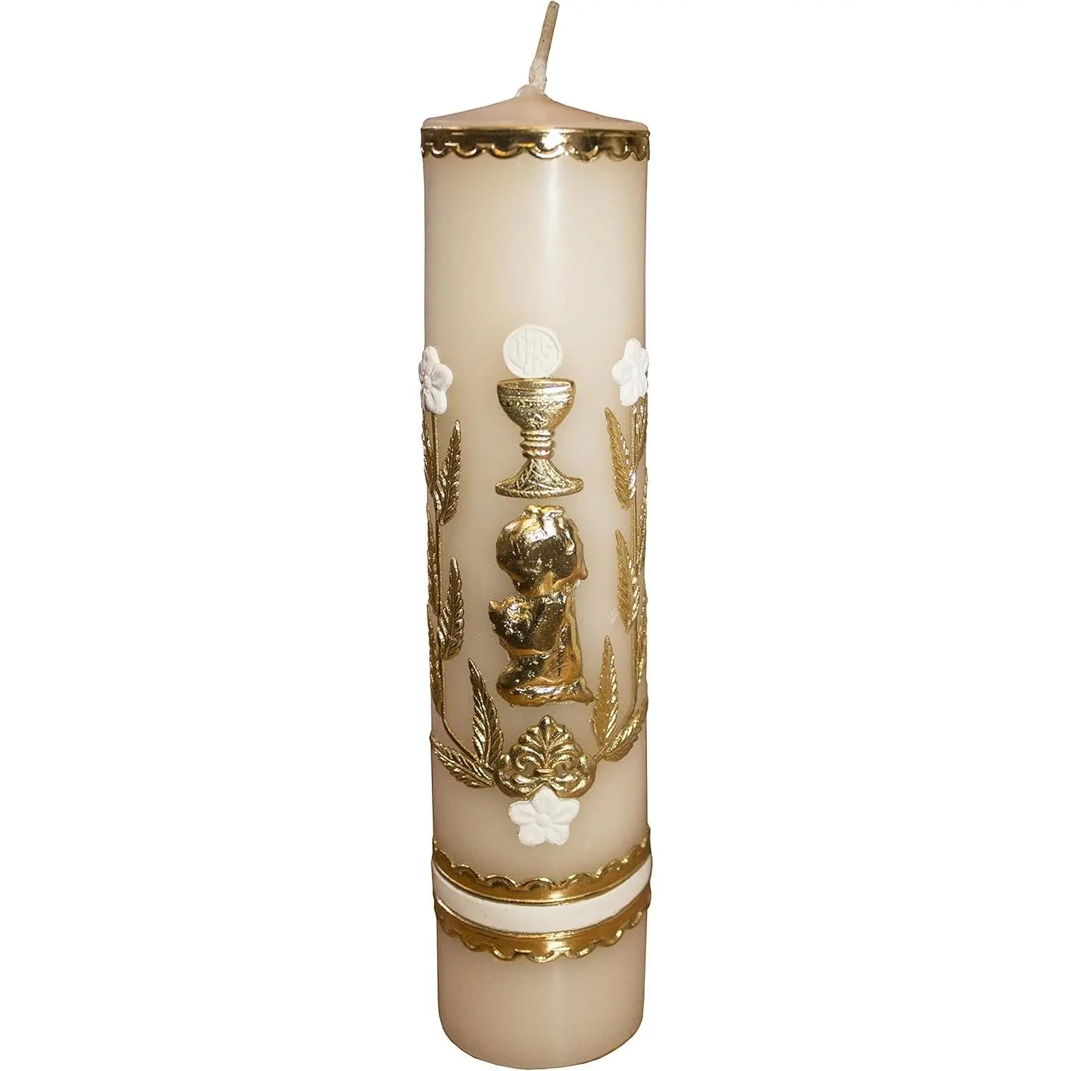8 Inch Baptism Candle for Christening Celebration for Boy or Girl Ivory Color Catholic Candle Vela de Bautizo