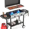ROVSUN Freestanding Outdoor Propane Gas Cooker - 2-3 Burners, Sturdy Cast Iron Square Griddle, Auto-Ignition, Regulator, Side Shelves, 150000-225000 BTU, 67 lbs for Outdoor BBQ, Backyard Cooking, Barbecue Grill Setup