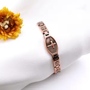 Copper Bracelets for Women, Classic Magnetic Copper Bracelet, Valentine's Day Gifts with Sizing Tool (Cross Series)