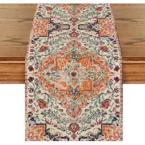 Bohemia Style Orange Table Runner, Country Rustic Farmhouse Magical Fall Kitchen Dining Table Decoration for Home Party Decor 13x72 Inch