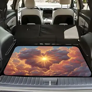1pc Stylish Car Trunk Mat WithGolden Sunburst with Heart - Shaped Pink Purple Clouds, Glowing Ethereal Sky- Durable, Keeps Trunk Dry & Clean, Adds Personality to Your Vehicle Interior, Car Trunk Protector Mat, Car Interior Accessory