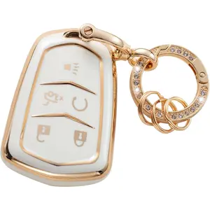 For Cadillac Key Fob Cover, Car Key Case Shell Protector for Cadillac Escalade CTS SRX XT5 ATS STS CT6 5-Buttons Remote Start, White