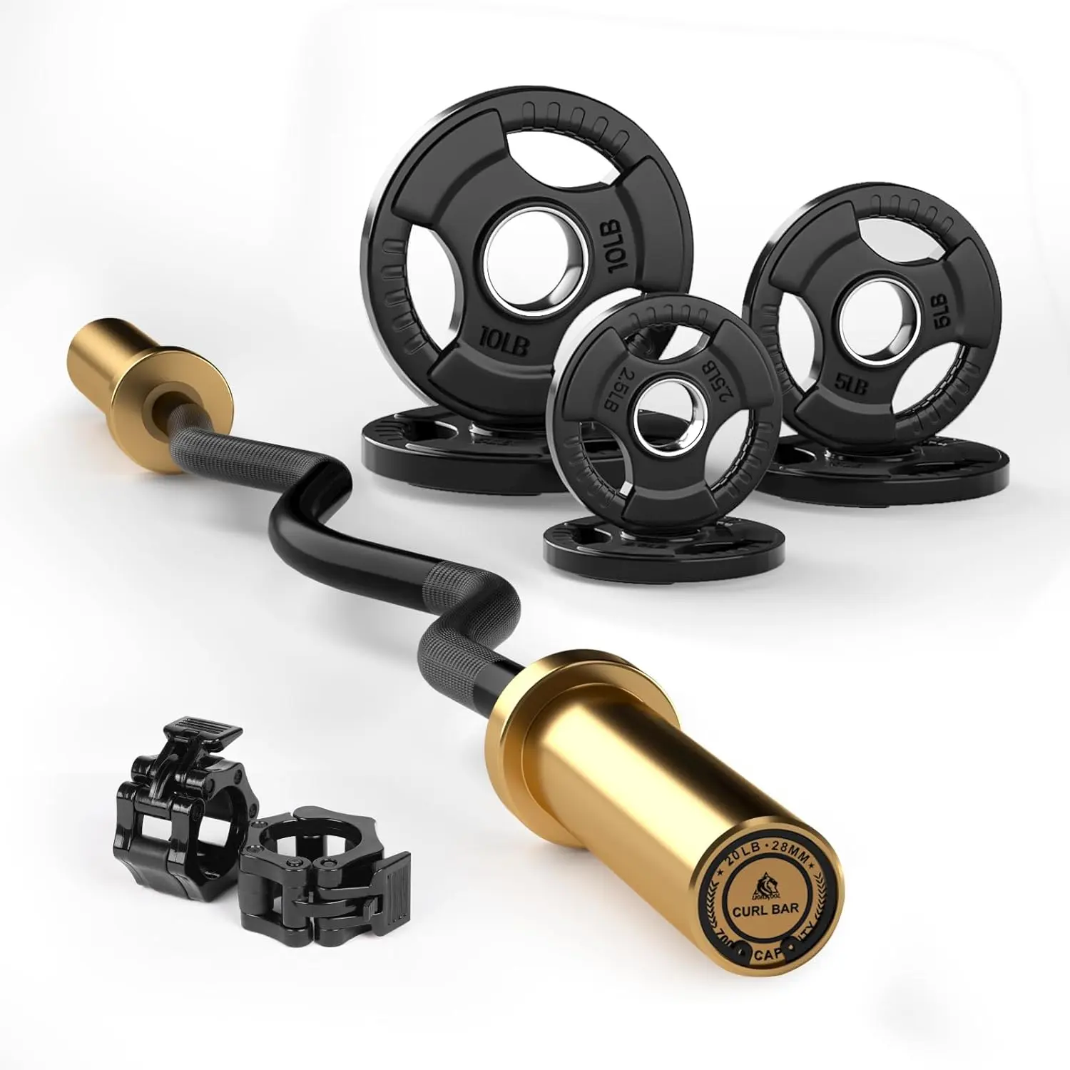 EZ Curl Bar Weight Set, 2 Inch Easy Curl Barbell with Weight Plates for Strength Training, Olympic Weightlifting, Squats, Curls, Deadlifts, Presses, Hip Thrusts, 350lbs/700lbs Weight Capacity