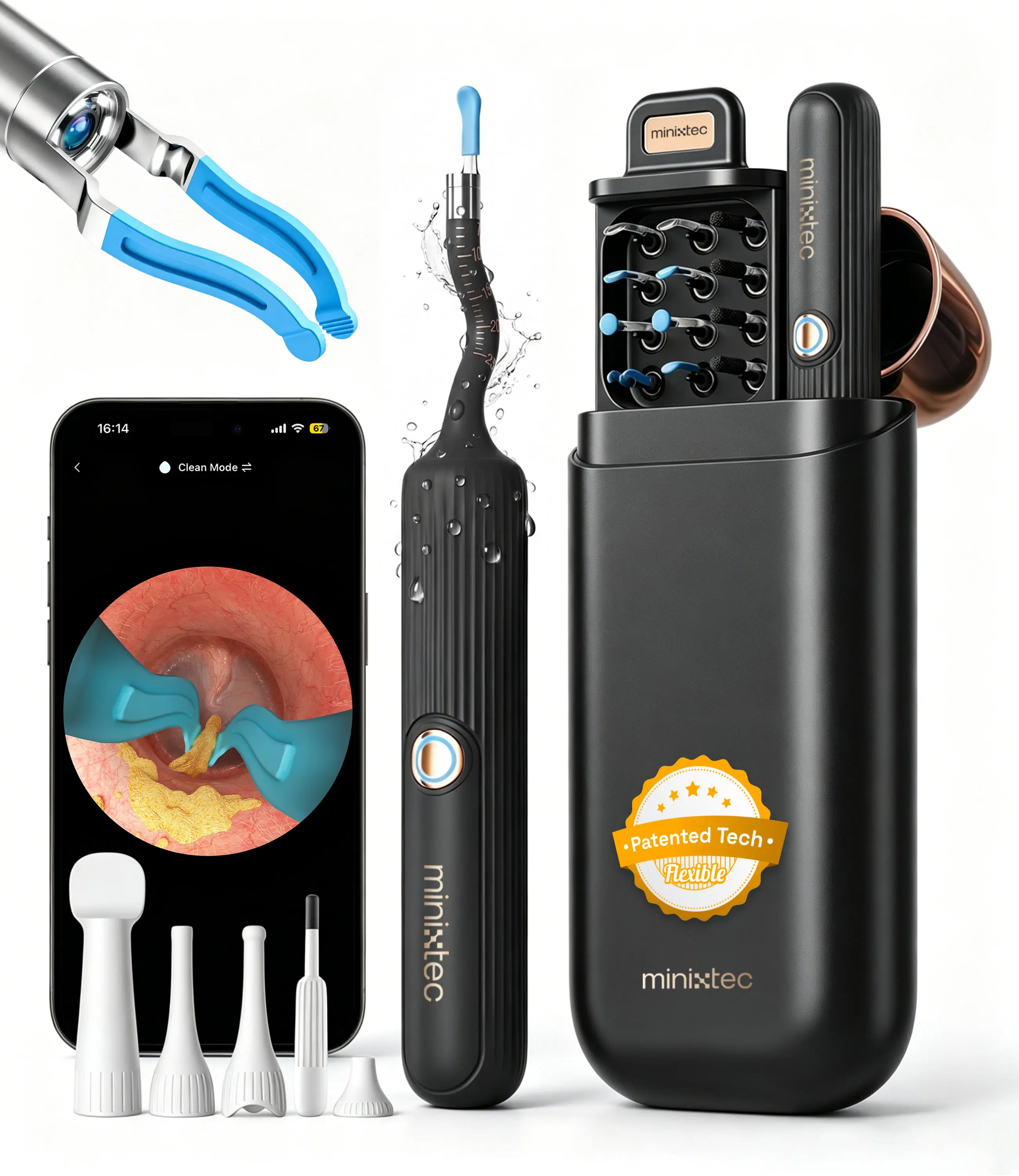 Ear Cleaner with Camera – Waterproof HD Otoscope, Flexible Tip & Painless Ear Pick Tweezers for Narrow Ear Canals & Kids, Ear/Nose/Throat Home Care Kit, Smart Ear Wax Removal Tool Earwax Remover Tool Silicone