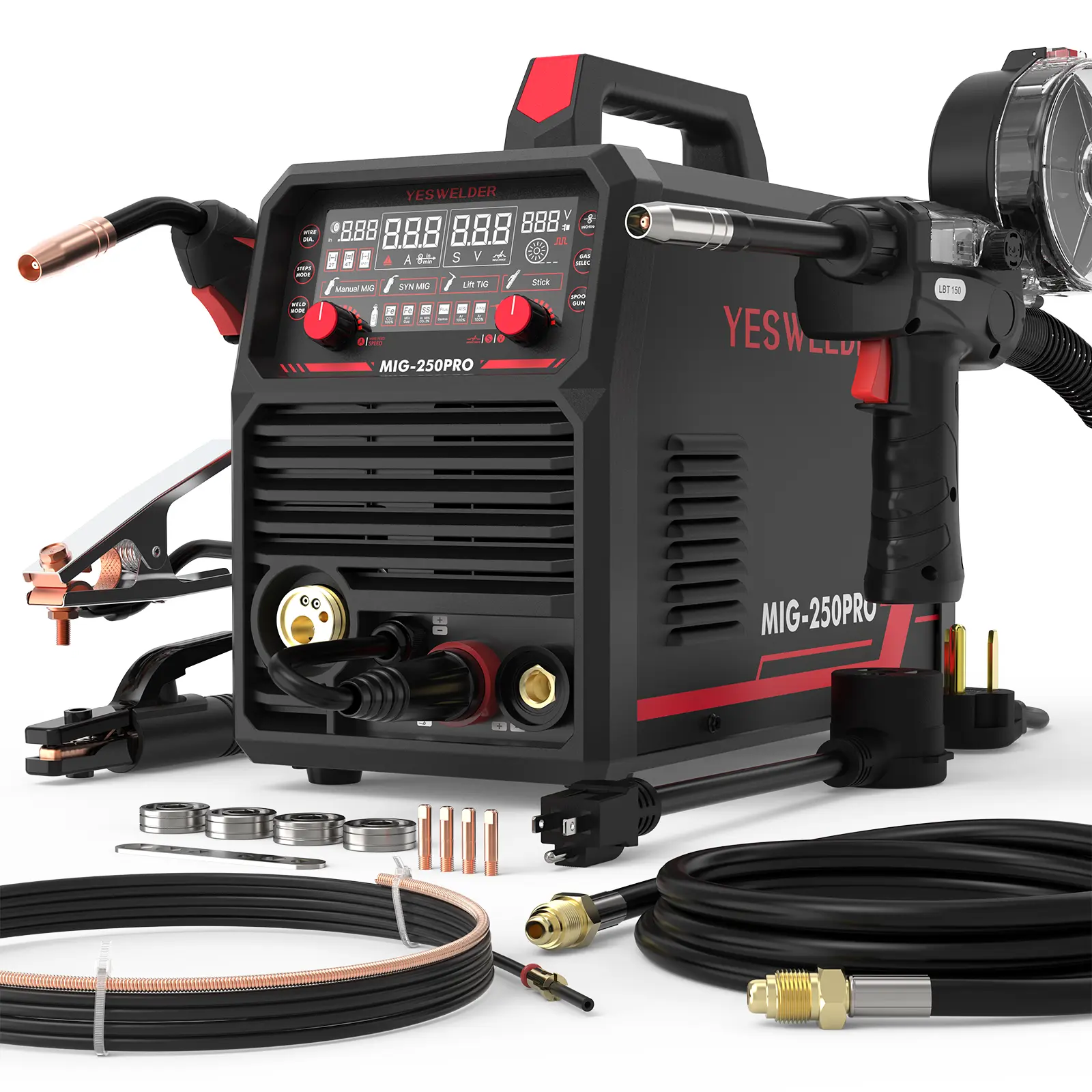 YESWELDER MIG-250PRO&Spool Gun 250Amp 110/220V Dual Voltage Aluminum MIG Welder with Pulse | 6-In-1 Gas MIG/Pulsed MIG/Flux Core/Spool Gun/Lift TIG/Stick Multiprocess Welding Machine | Spool Gun Compatible