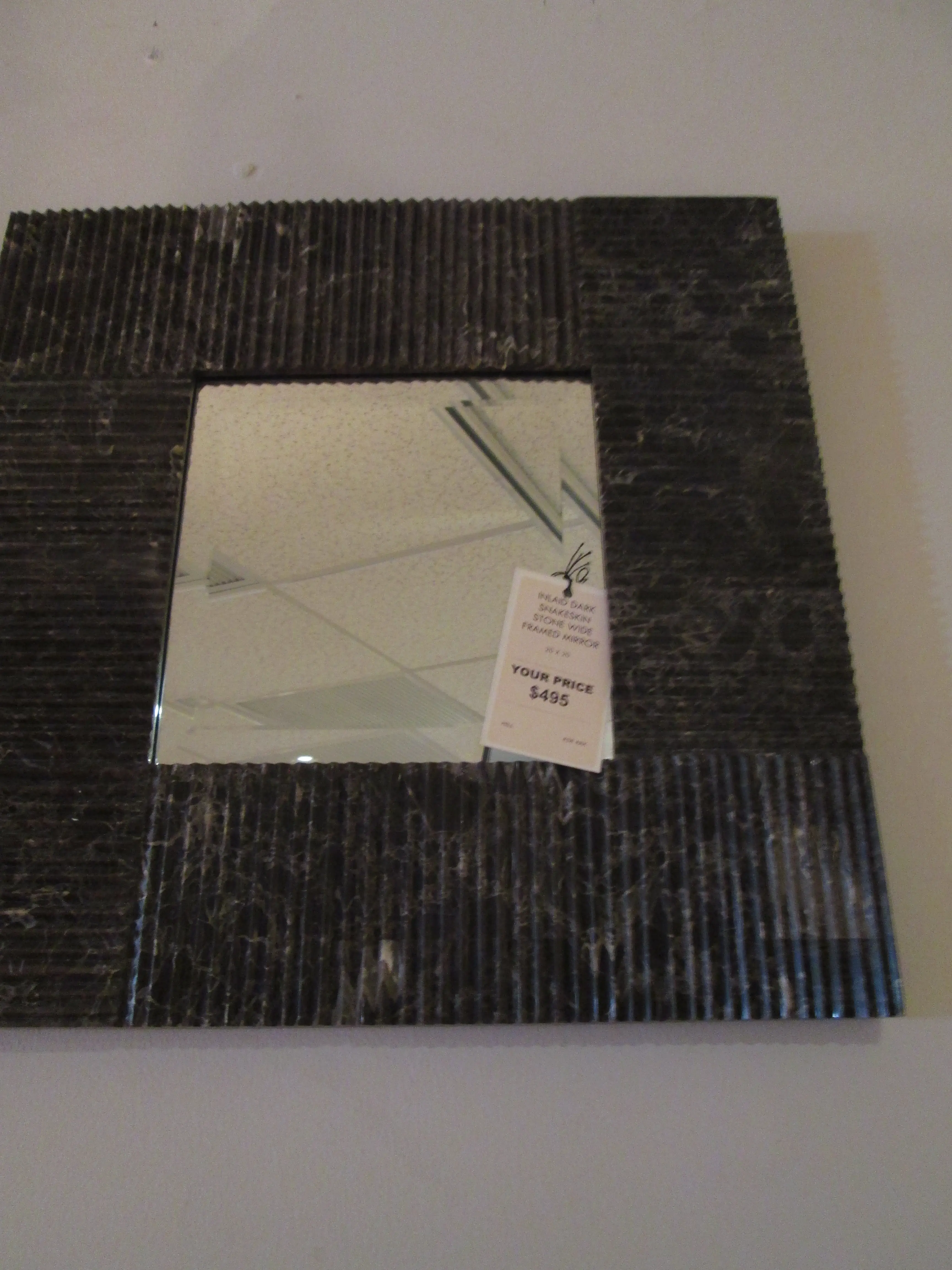 Inlaid Dark Snakeskin Stone Wide Framed Mirror