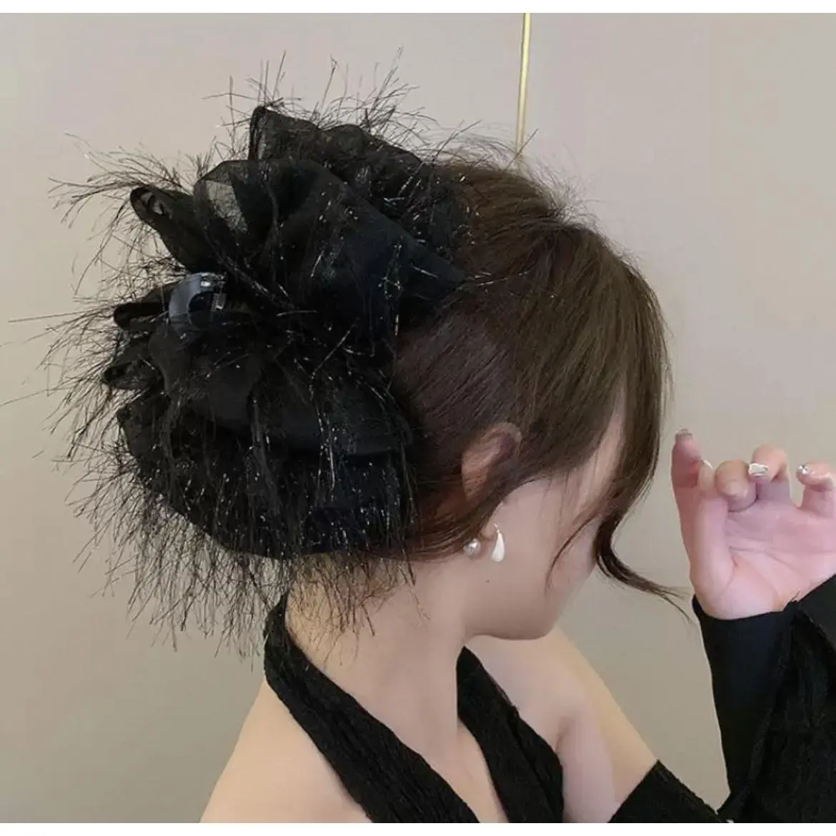 1Pcs Girl Light-luxury Diamond Sequins Mesh Double-sided Bow-knot Bubble Gripper Large Hair Clamps