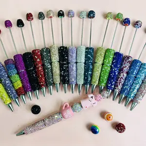 [Kingward] 7pcs Assorted Color Full-body Rhinestone beadable Pens - Black ink Beaded Pen DIY Supplies