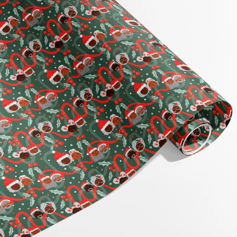 Holiday Swirl Black Santa Wrapping Paper Eco-Friendly & Recyclable Premium Quality for Inclusive Christmas Gifts