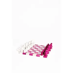 Italian Magenta/White Small Alabaster Chess Set