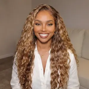 Sunber Water Wave Honey Blonde Highlighted 13x4 Pre Cut Lace Frontal Wig Glueless Human Hair Wigs With Invisi Drawstring Put on and Go SpringStatements