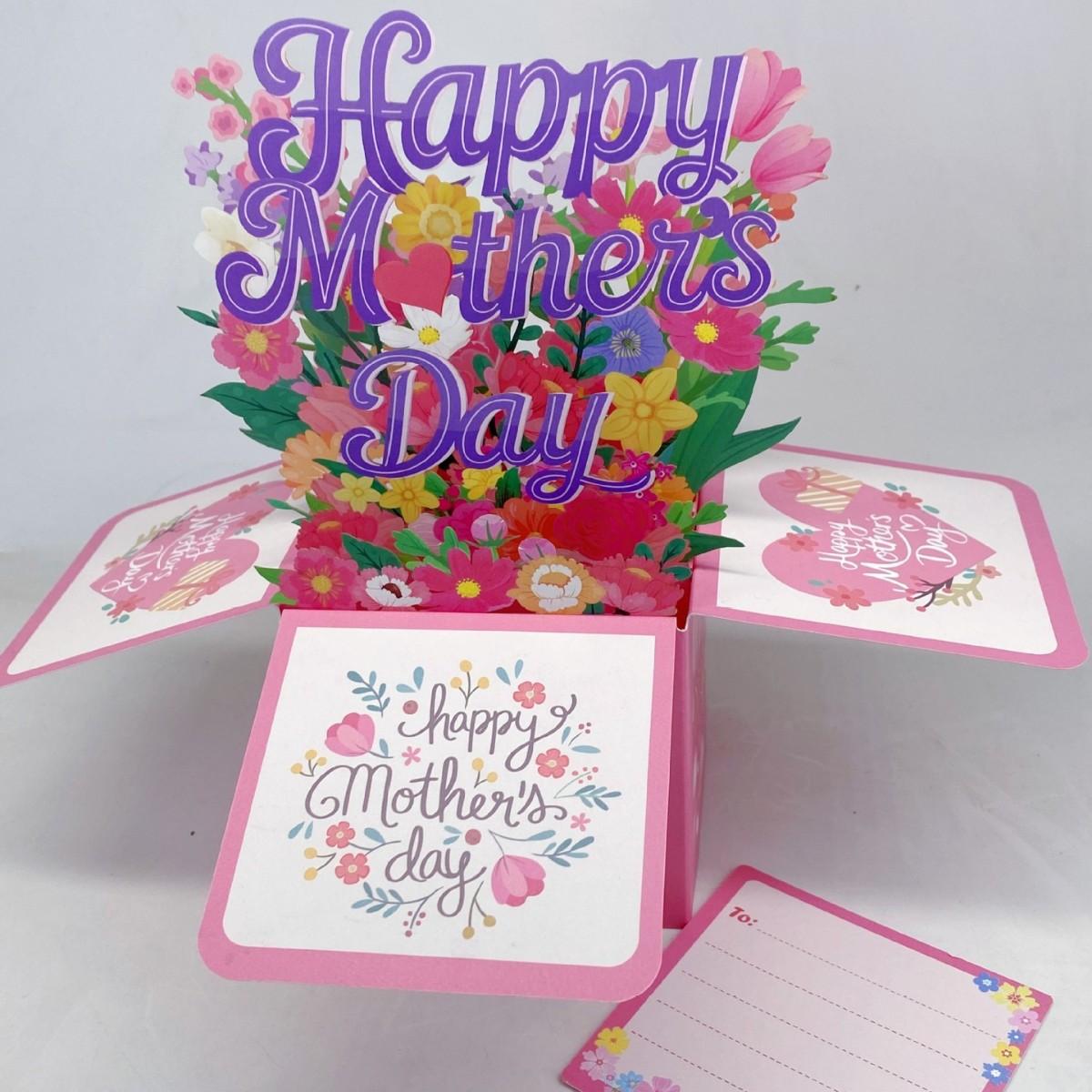 Click to see full view 3D Pop-Up Box Card for Mother's Day - Customizable Heartfelt Gift, Unique Surprise Greeting Card with Flowers & Sentiments, Mother's Day Gift for Mom, Grandma, Wife